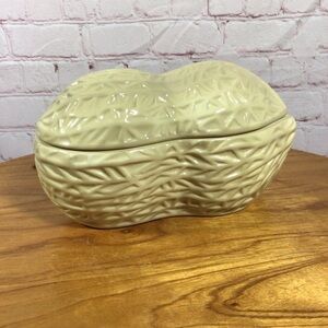 Ceramic Peanut Shaped Covered Candy Nut Bowl